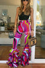 Cadee Unique Print High Rise Layered Flare Hem Stretch Pants