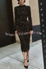 Diane Velvet Embroidered Floral Lace Long Sleeve Belt Scallop Edge Midi Dress