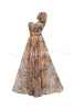 Romantic Ball Chiffon Floral One-shoulder Pleated Design Back Lace-up Gown Maxi Dress