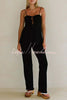 Vacation Day To Night Textured Lace-up Elastic Waist Backless Loose Jumpsuit