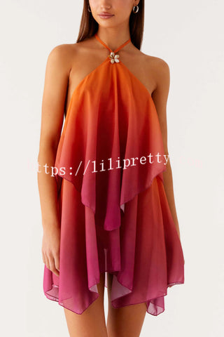 Fashionable Gradient Halter Neck Loose Backless Mini Dress