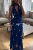 Fashion Polka Dot Print Sexy Halter Neck Backless Maxi Dress