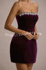 Effortlessly Elegant Velvet Jewel Embellished Trim Bandeau Mini Dress
