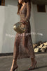 Fashion Sequined Hollow V-neck Long-sleeved Holiday Midi Dress
