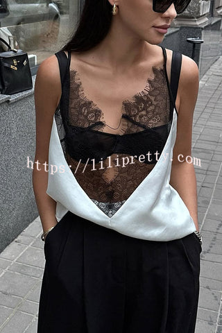 Jennie Lace Trim Deep V-neck Back Tie-up Loose Tank