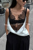 Jennie Lace Trim Deep V-neck Back Tie-up Loose Tank