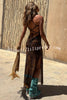 Gypsy Style Unique Print Cowl Neck Back Lace-up Slit Midi Dress