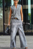 Fashion Pioneer Denim Mid Rise Pocket Cross Over Wide Leg Jeans