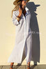 All-match Striped Button Up Half Sleeve Belted Pocket Shirt Midi Dress