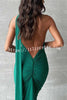 Grecian Inspired One Shoulder Side Metal Circle Design Backless Stretch Maxi Dress
