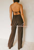 Vacation Day To Night Textured Lace-up Elastic Waist Backless Loose Jumpsuit