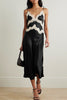 Dreaming of You Contrast Color Satin Lace Trim Back Tie-up Slip Midi Dress