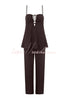 Vacation Day To Night Textured Lace-up Elastic Waist Backless Loose Jumpsuit