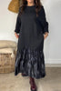 Fashionable Tie-dye Patchwork Round Neck Long Sleeve Pocket Loose Maxi Dress