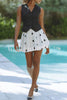 Helsee Linen Blend Polka Dot Print Elastic Waist Bubble Mini Skirt