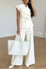 Modern City Double Breasted Belted Wide Short Sleeve Suit and Elastic Waist Loose Pants Set