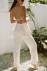 Vacation Day To Night Textured Lace-up Elastic Waist Backless Loose Jumpsuit