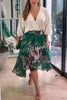Tessy Batwing Sleeve Top and Floral Elastic Waist Pearls Detail High Low Midi Skirt Set