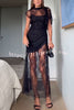Romantic Statement Lace One Shoulder Bell Sleeve Asymmetrical Maxi Dress
