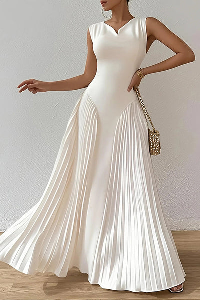 Solid Color Sleeveless Slim Fit Pleated Full Hem Maxi Dress