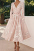Floral Print V-neck Long Sleeve Tie Waist Elegant Midi Dress