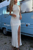 Sexy Backless Halter Neck Slim High Slit Knit Maxi Dress