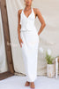 Julien Button Up Adjustable Halter Tank and High Rise Pencil Slit Maxi Skirt Set