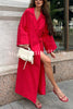 Linen Blend Solid Color Casual Lapel Tie Loose Maxi Dress