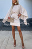 Beautiful Wings Satin Butterfly Sleeves Elastic Waist Formal Mini Dress