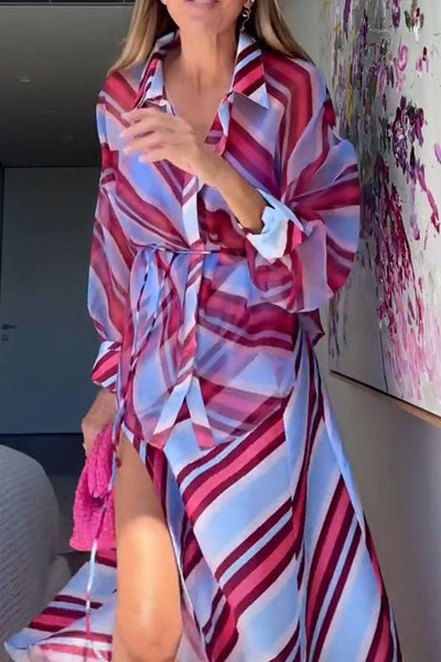 Brighter Days Sheer Organza Striped Tie-up Oversized Blouse