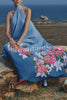 Blooming Flowers Satin Printed A-line Halter Tie-up Maxi Dress