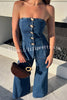 Lennox Denim Off Shoulder Unique Button Up Princess Seams Top