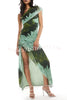 Dandi Mesh Tie Dye Print One Shoulder Drawstring Stretch Maxi Dress