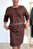 Solid Color Sparkly Round Neck Long Sleeve Casual Mini Dress