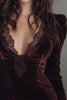 Fashionable Velvet and Lace Patchwork Long-sleeved V-neck Slim-fit Mini Dress