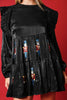 Christmas Toy Solider Satin Sequin Balloon Sleeve Tiered Mini Dress