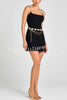 Timeless Exquisite Tweed Fabric Metal Coin Chain Detail Slip Mini Dress