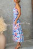 Laurita Mesh Printed Ruffle Asymmetric Neck Flowy Hem Maxi Dress
