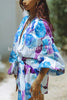 Marielle Linen Blend Floral Print Dolman Sleeve Wrap Loose Mini Dress