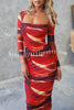 Saksi Mesh Square Neck Cut-out Back Long Sleeve Stretch Midi Dress