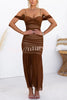 Eyes on Me Mesh Off Shoulder Ruched Fishtail Stretch Maxi Dress