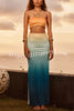 Sunset Coast Gradient Print Reversible Style Bandeau Stretch Maxi Dress