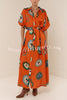 Linen Blend Unique Print Lapel Loose Tie Cardigan Maxi Dress