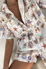 Sea Shell Linen Blend Unique Print Loose Button Shirt and Elastic Waist Pocket Shorts Set