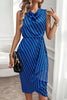 Unique Print Draped Front Neck Asymmetric Hem Mini Dress