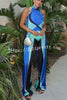 Coastal Muse Satin Unique Print Halter Scarf Tank and Elastic Waist Loose Pants Set