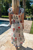 Glandon Linen Blend Flower Print Smocked Ruffle Strap Midi Dress