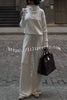 Morning Coffee Walks Ribbed Turtleneck Long Sleeve Sweatshirt and Elastic Waist Pocketed Loose Pants Set