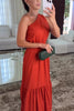 Solid Color One Shoulder Waist Tie Maxi Dress
