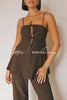 Vacation Day To Night Textured Lace-up Elastic Waist Backless Loose Jumpsuit